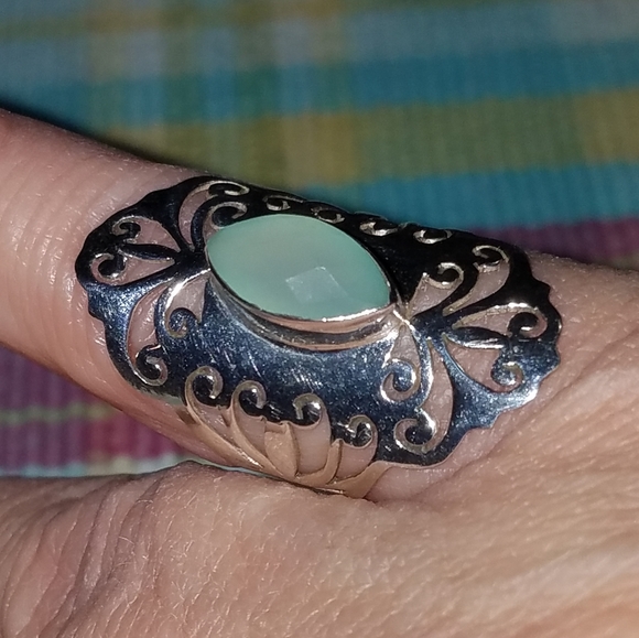 New Sterling Silver aqua chalcedony ring Size 6 - Picture 6 of 6